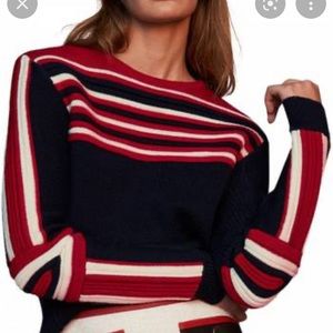 MAJE MOTO STRIPED WOOL-BLEND SWEATER